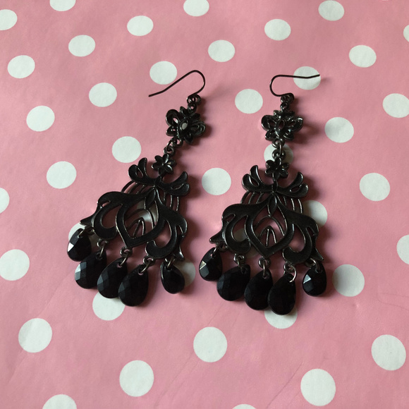 Chandelier Earrings, Black and Gunmetal - Picture 3 of 3